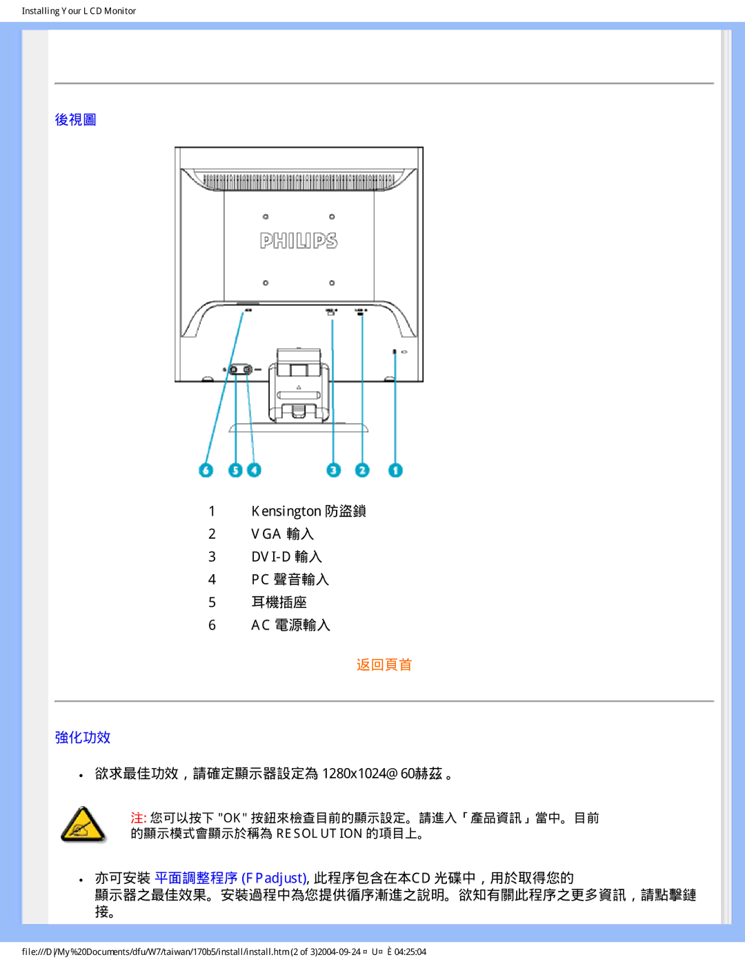 Philips 170B5 user manual 後視圖 