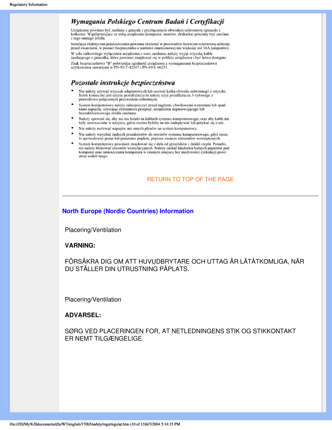 Philips 170B5 user manual North Europe Nordic Countries Information, Varning, Advarsel 