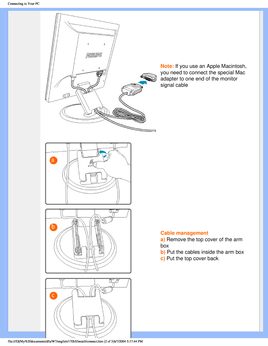 Philips 170B5 user manual Cable management 