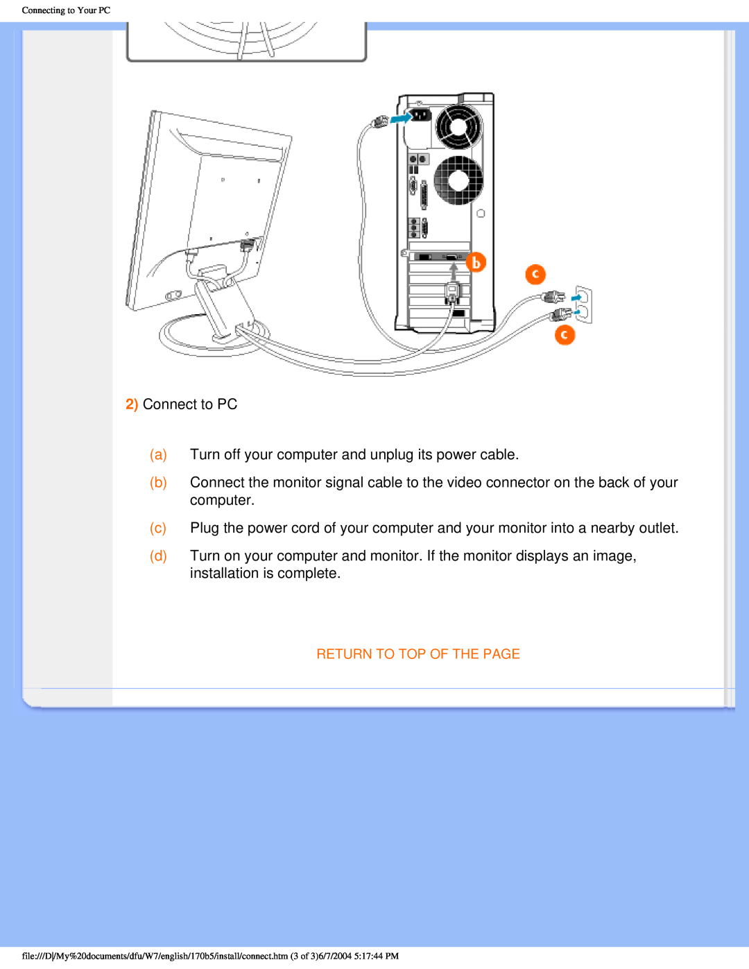 Philips 170B5 user manual 2Connect to PC 