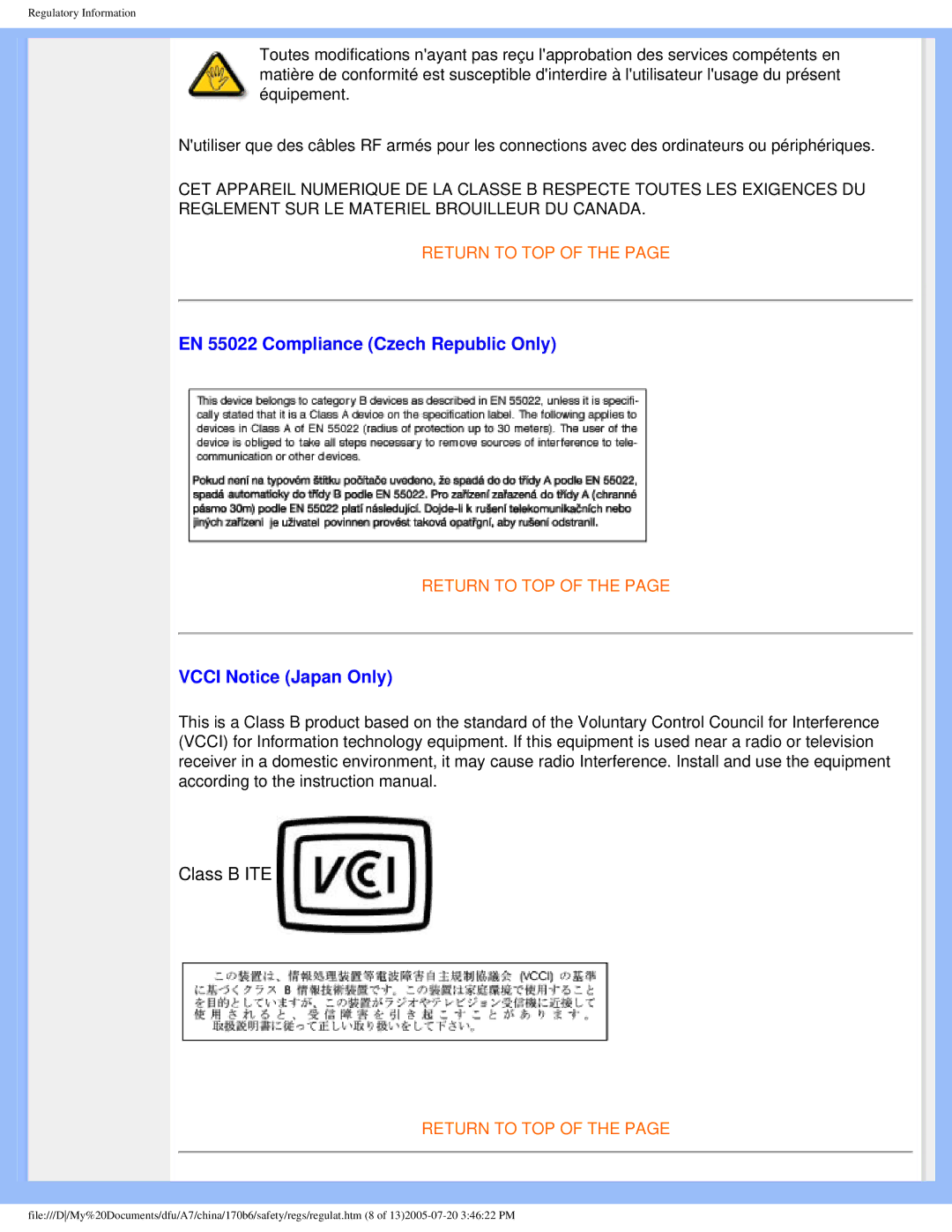 Philips 170B6 user manual EN 55022 Compliance Czech Republic Only, Vcci Notice Japan Only 