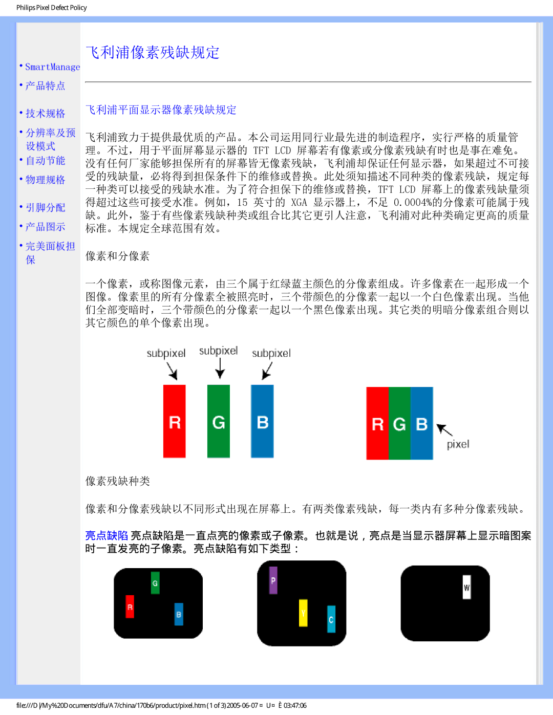 Philips 170B6 user manual 飞利浦像素残缺规定 