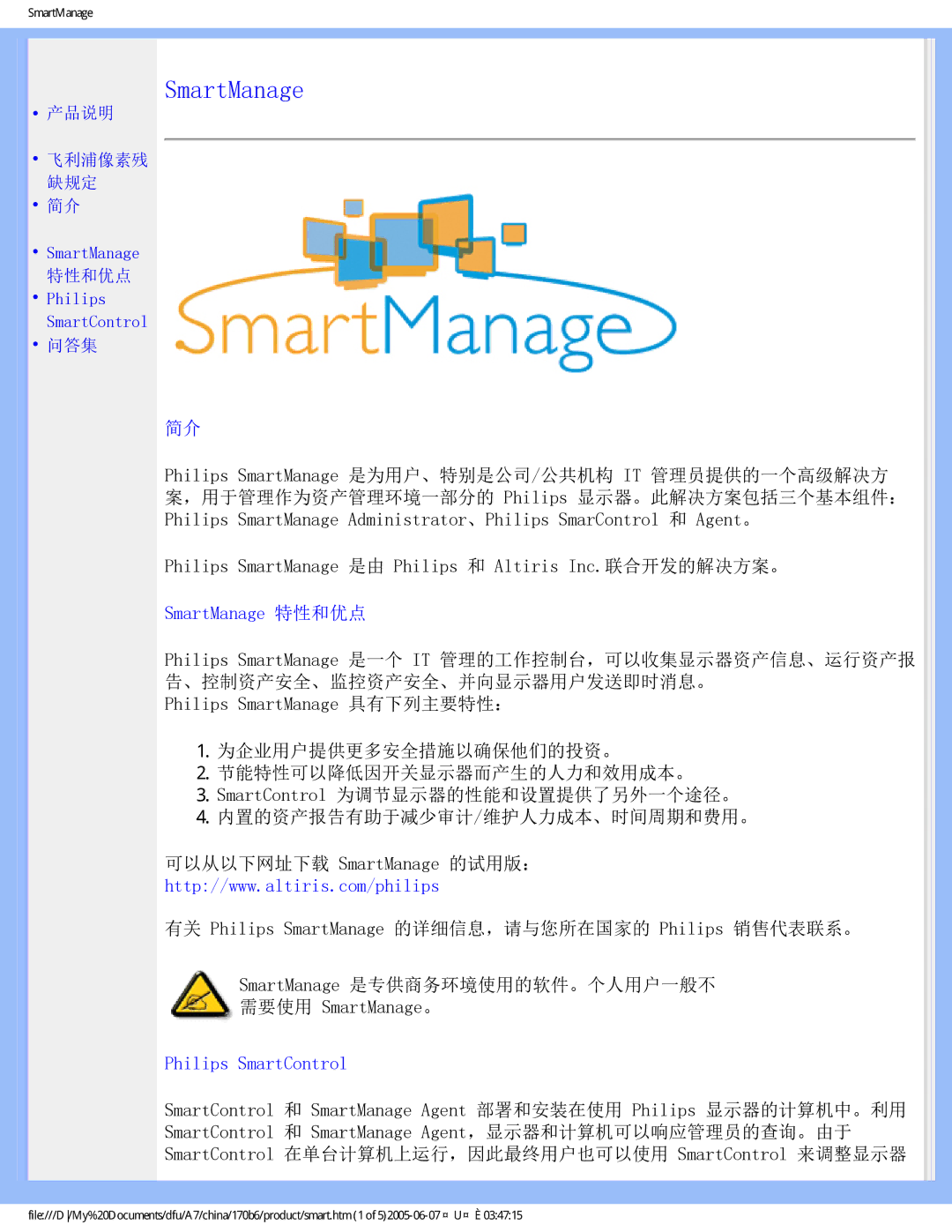 Philips 170B6 user manual SmartManage 