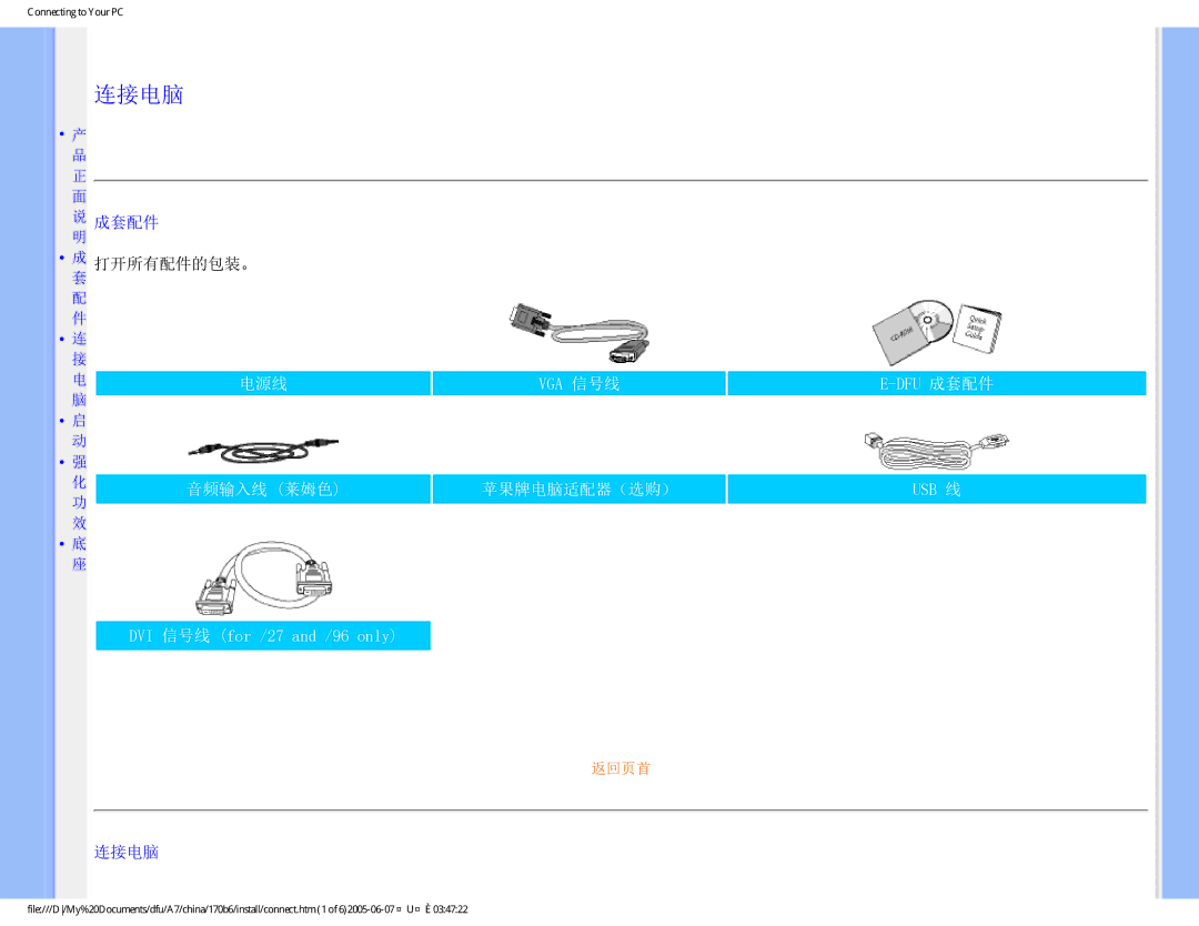 Philips 170B6 user manual 连接电脑 