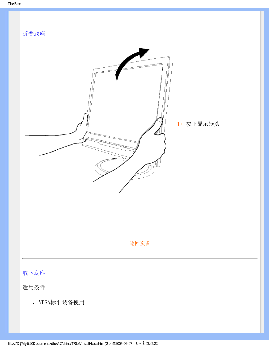 Philips 170B6 user manual 折叠底座, 取下底座 适用条件 