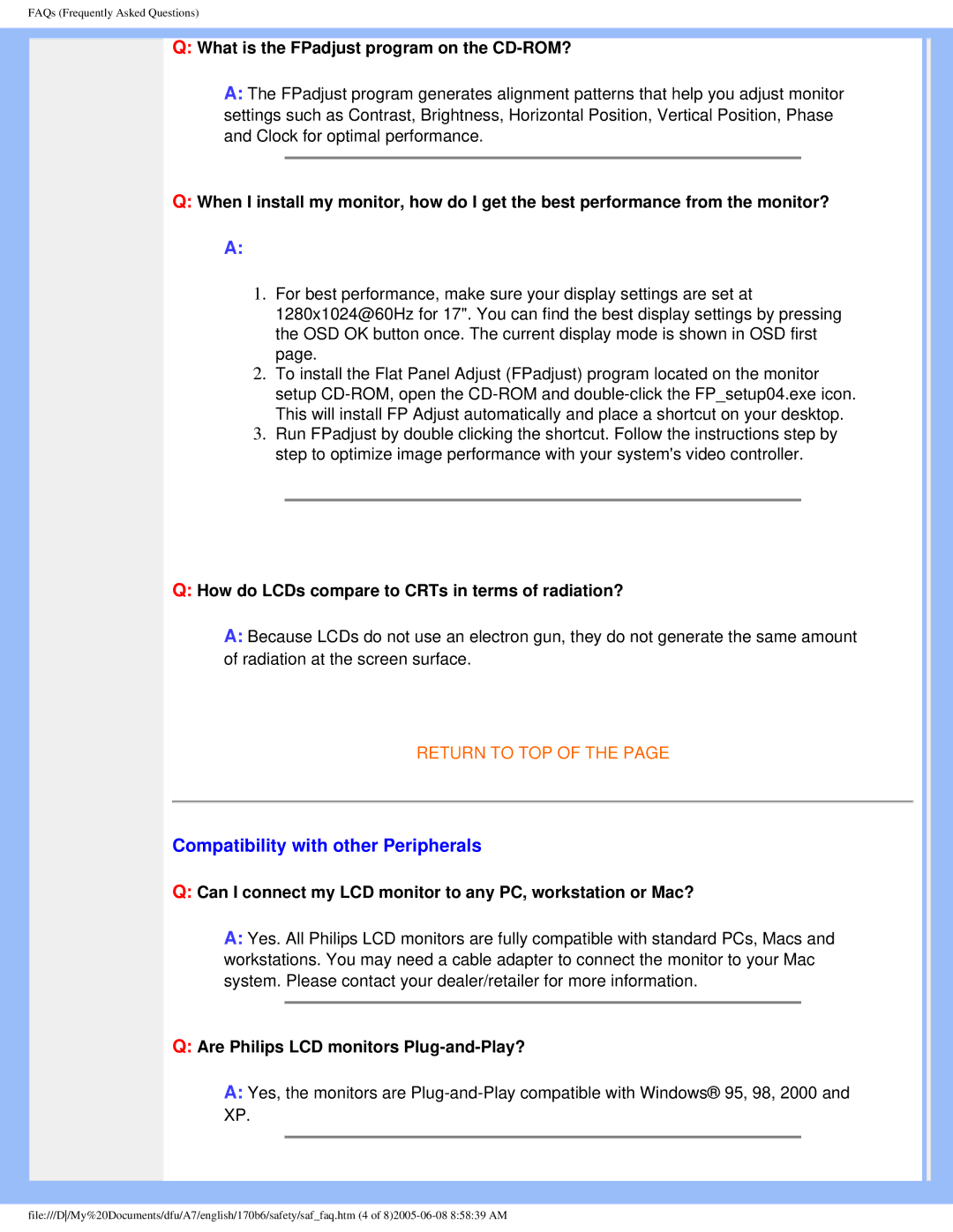 Philips 170B6 user manual Compatibility with other Peripherals, What is the FPadjust program on the CD-ROM? 