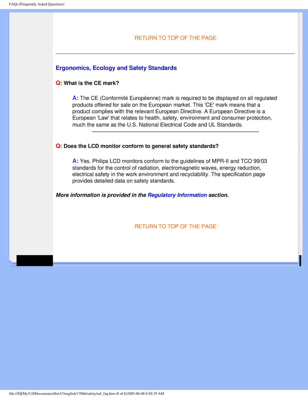 Philips 170B6 user manual Ergonomics, Ecology and Safety Standards, What is the CE mark? 