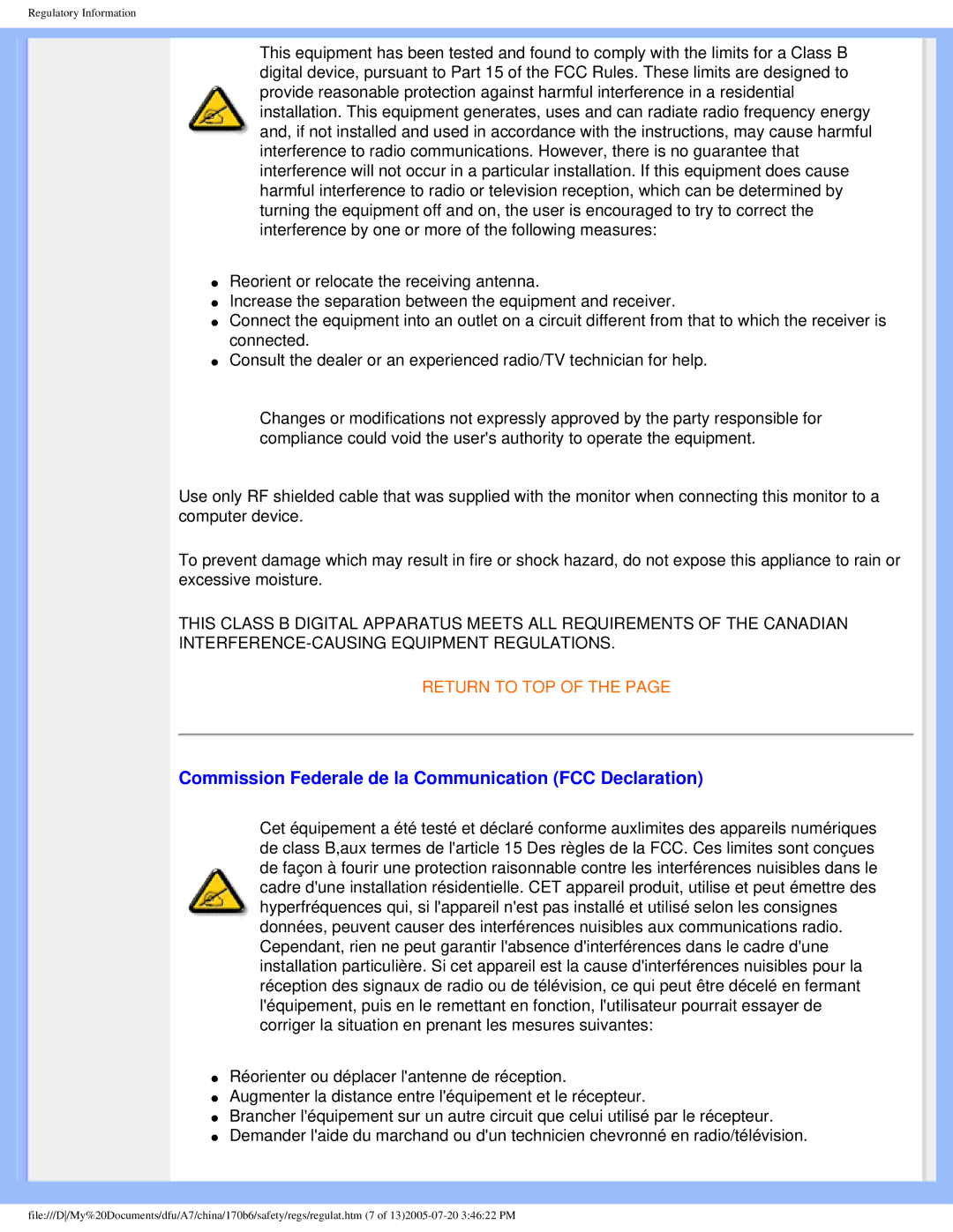 Philips 170B6 user manual Commission Federale de la Communication FCC Declaration 