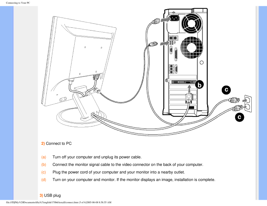 Philips 170B6 user manual Connecting to Your PC 