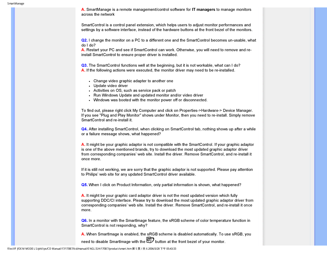 Philips 170B7 user manual SmartManage 