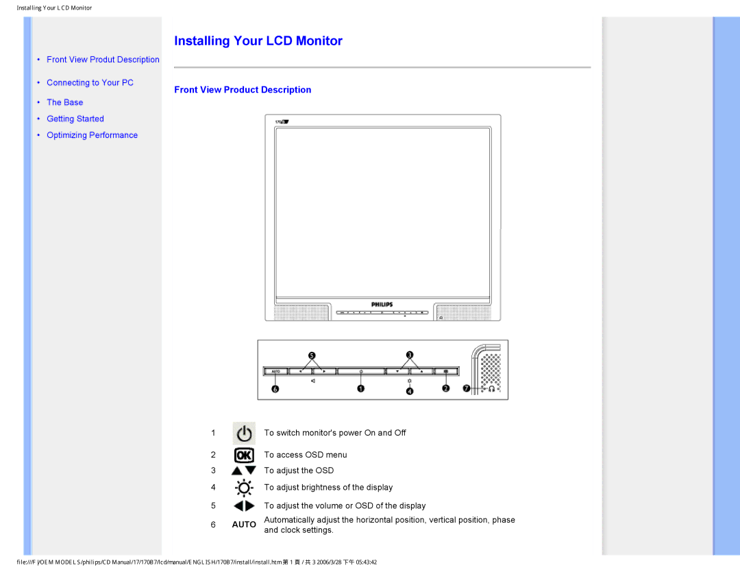 Philips 170B7 user manual Installing Your LCD Monitor 