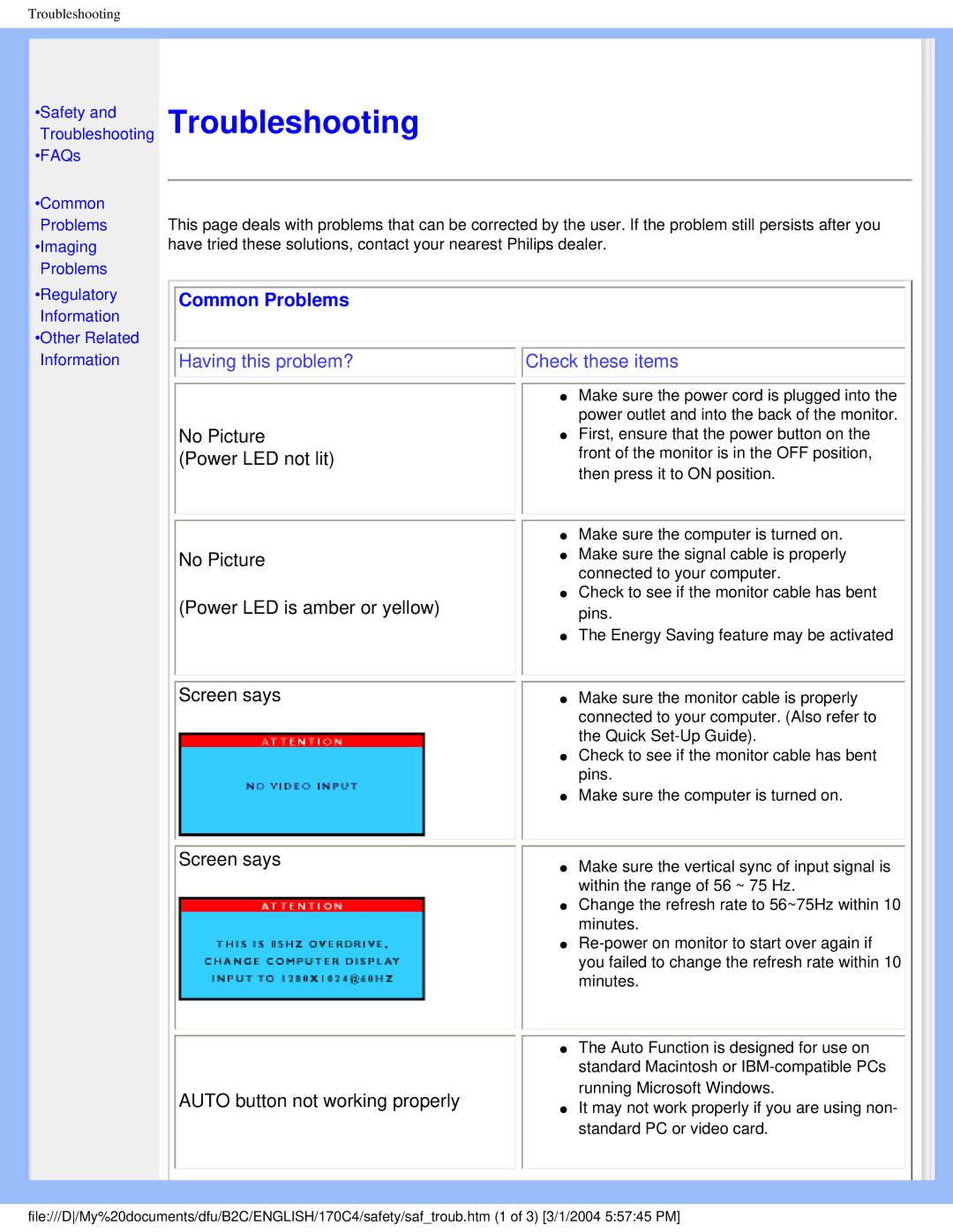 Philips 170C4 user manual Troubleshooting, Common Problems 