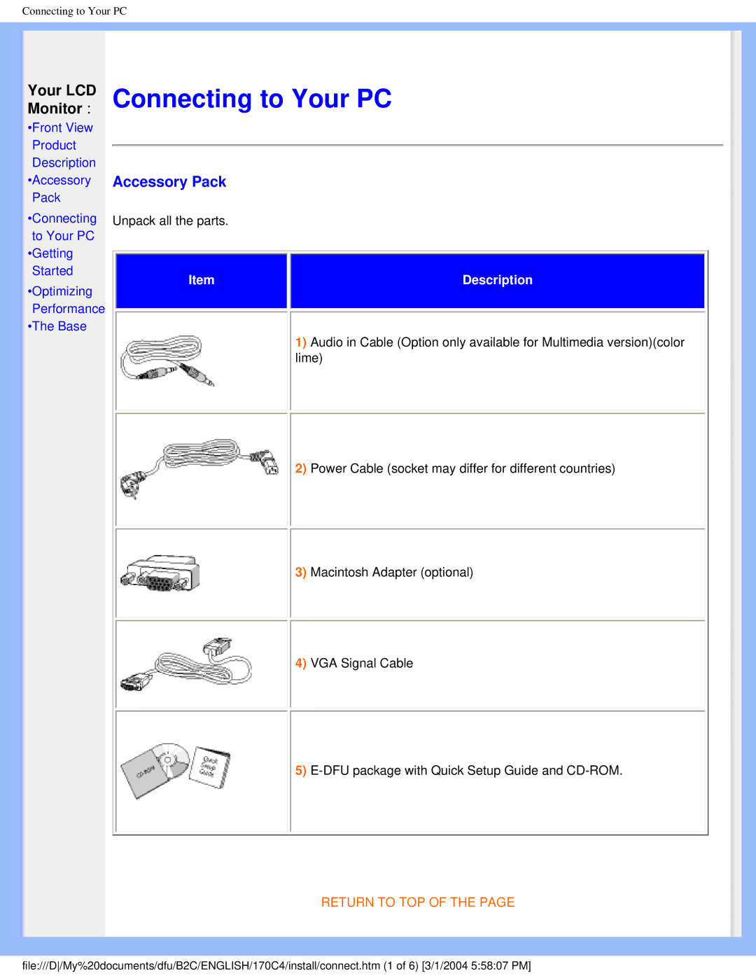 Philips 170C4 user manual Your LCD, Monitor, Accessory Pack 