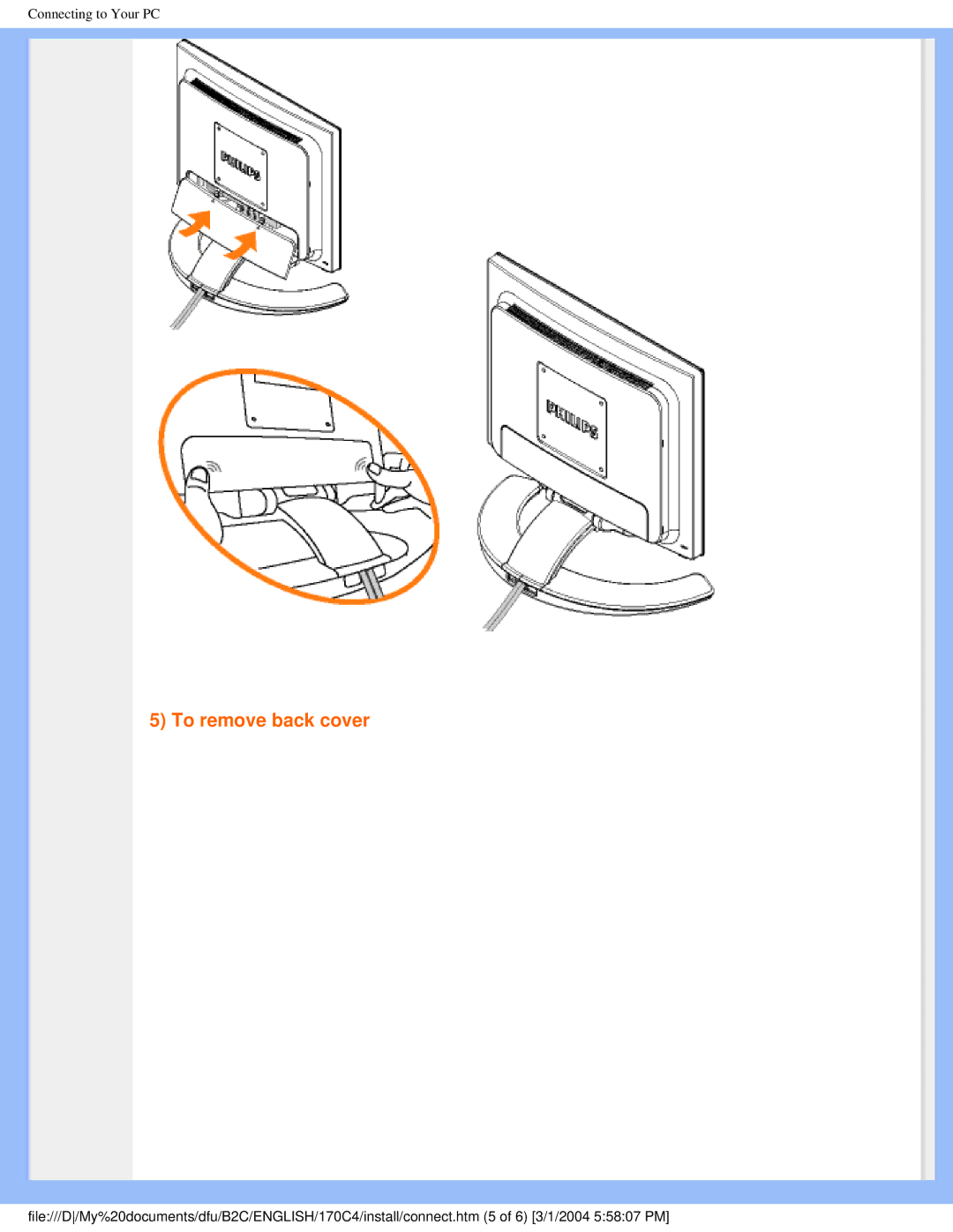 Philips 170C4 user manual To remove back cover 