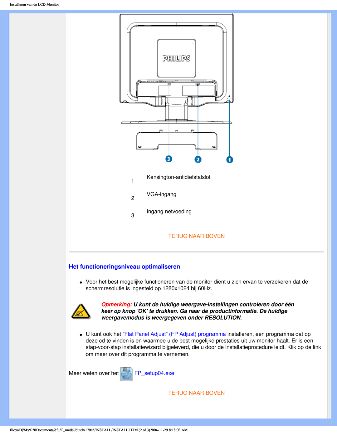Philips 170C5 user manual Het functioneringsniveau optimaliseren, Terug Naar Boven 