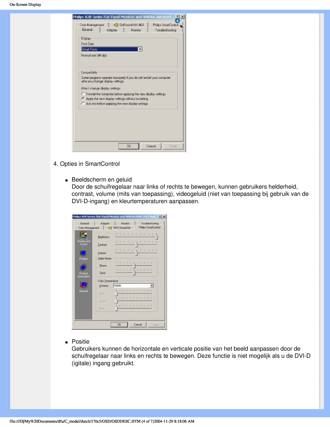 Philips 170C5 user manual Opties in SmartControl Beeldscherm en geluid 
