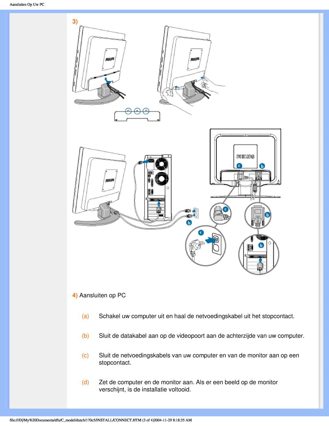 Philips 170C5 user manual Aansluiten op PC 