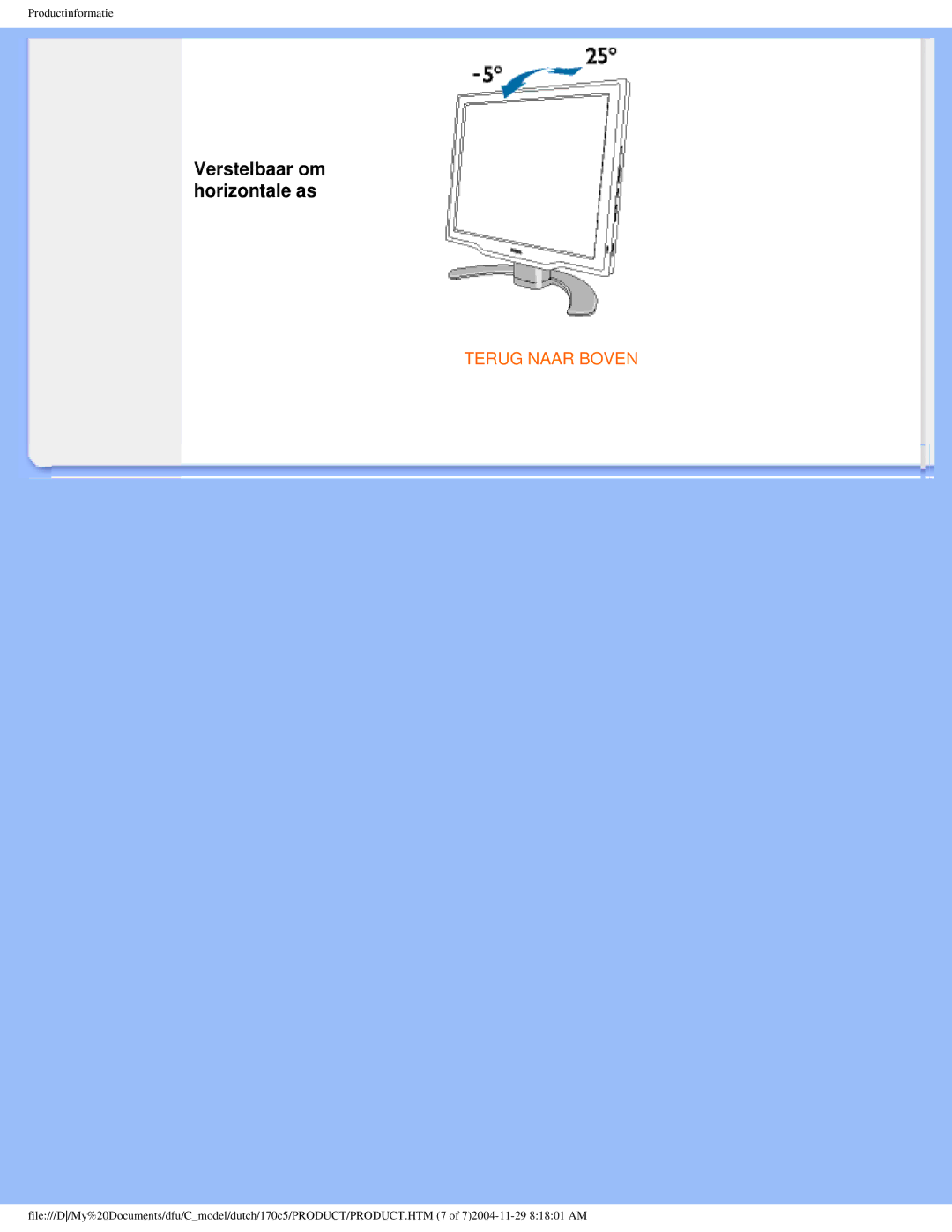 Philips 170C5 user manual Verstelbaar om horizontale as 