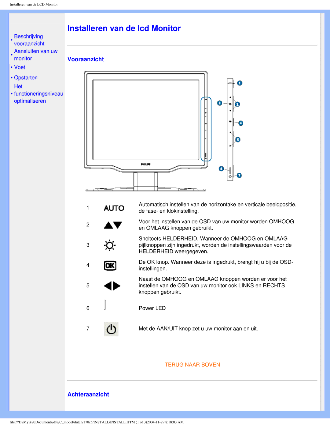 Philips 170C5 user manual Installeren van de lcd Monitor 