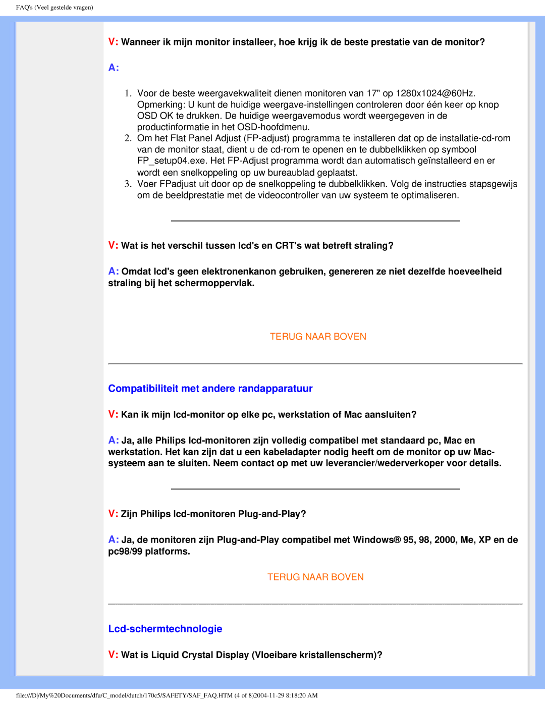 Philips 170C5 user manual Compatibiliteit met andere randapparatuur, Lcd-schermtechnologie 