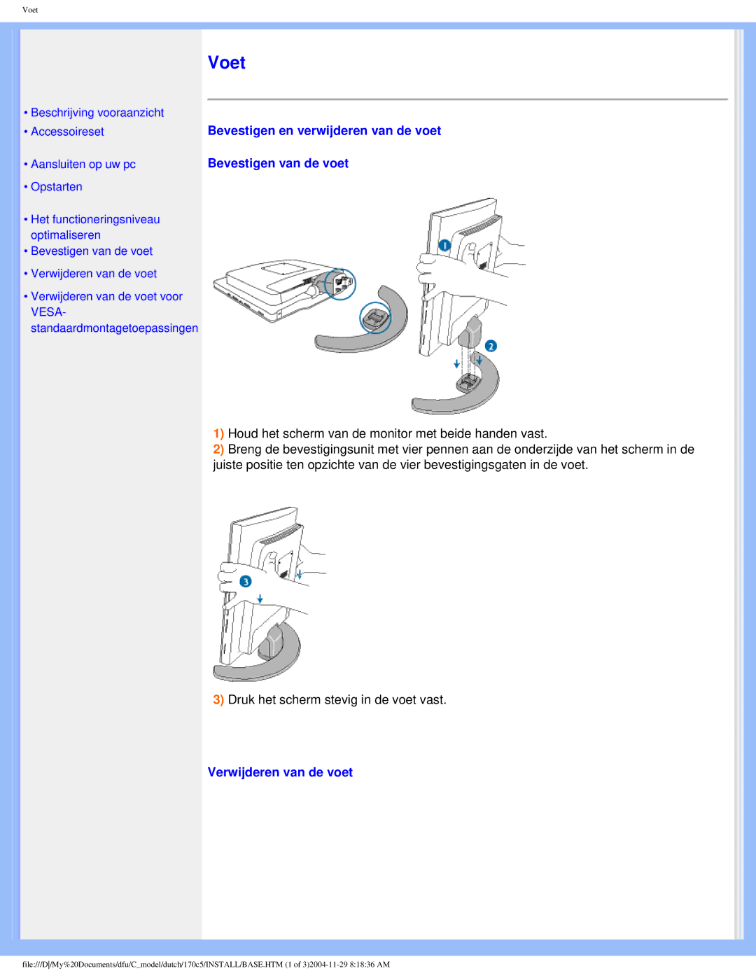 Philips 170C5 user manual Voet 