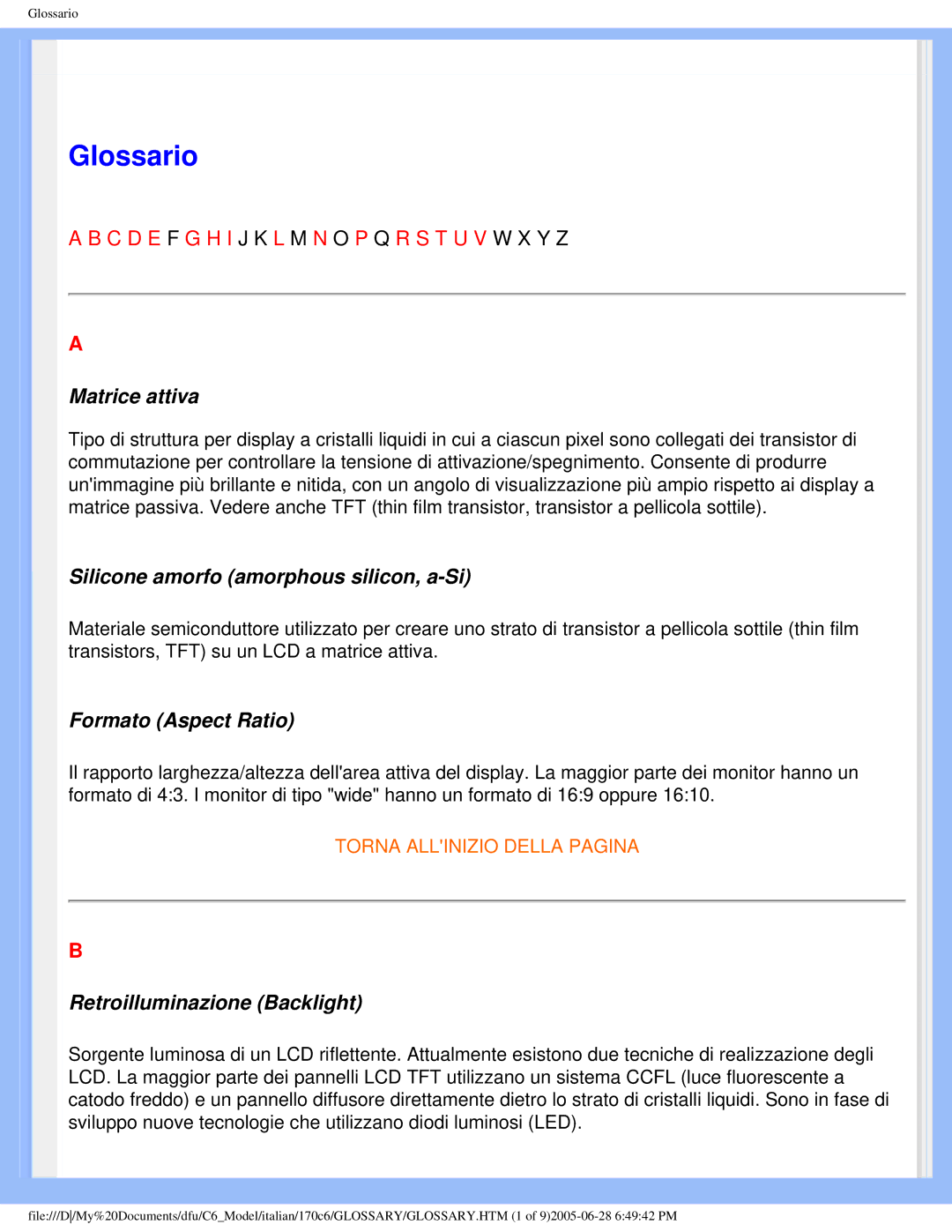 Philips 170C6 user manual Glossario 