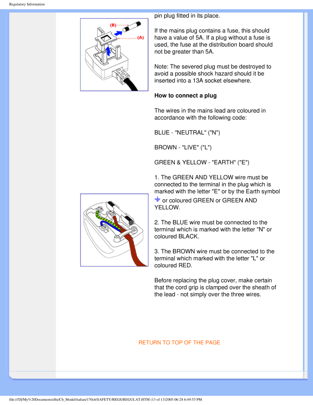 Philips 170C6 user manual How to connect a plug 