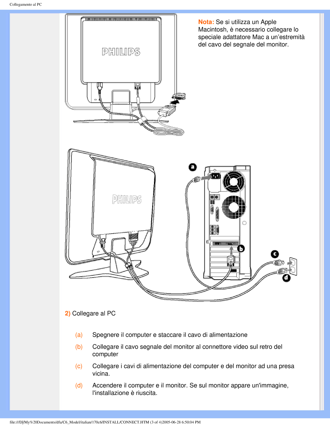 Philips 170C6 user manual Collegamento al PC 