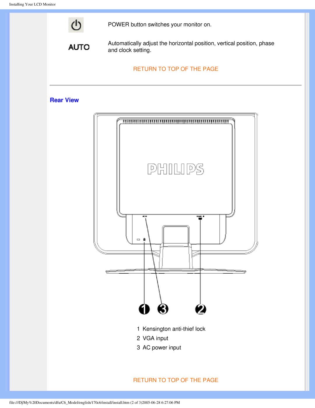 Philips 170C6 user manual Rear View 