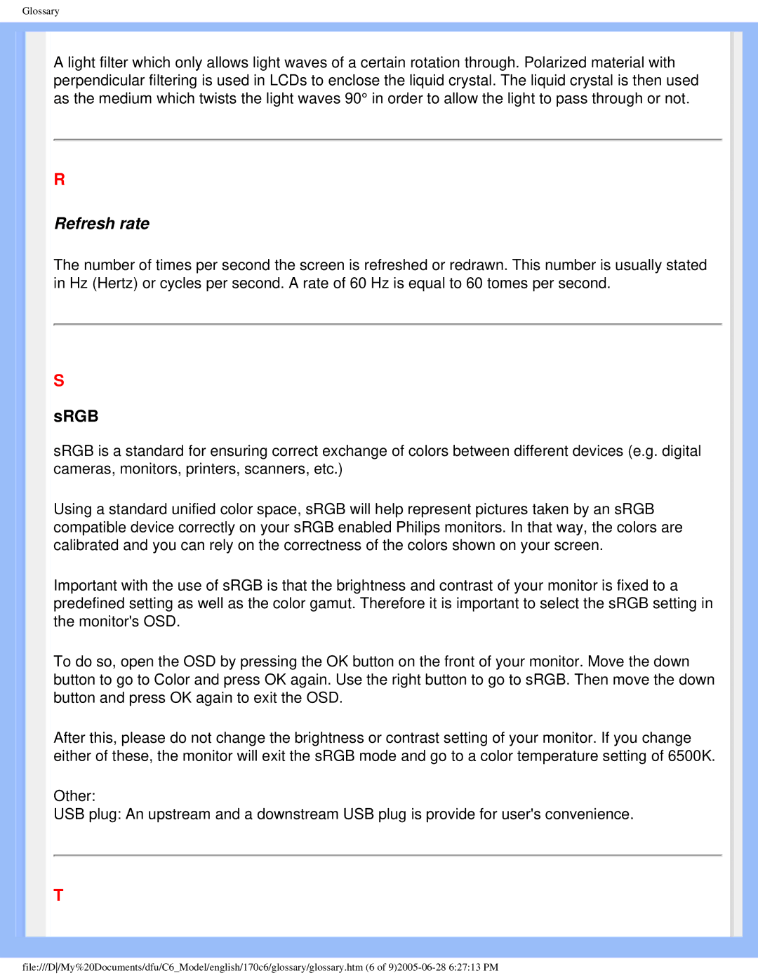 Philips 170C6 user manual Refresh rate 