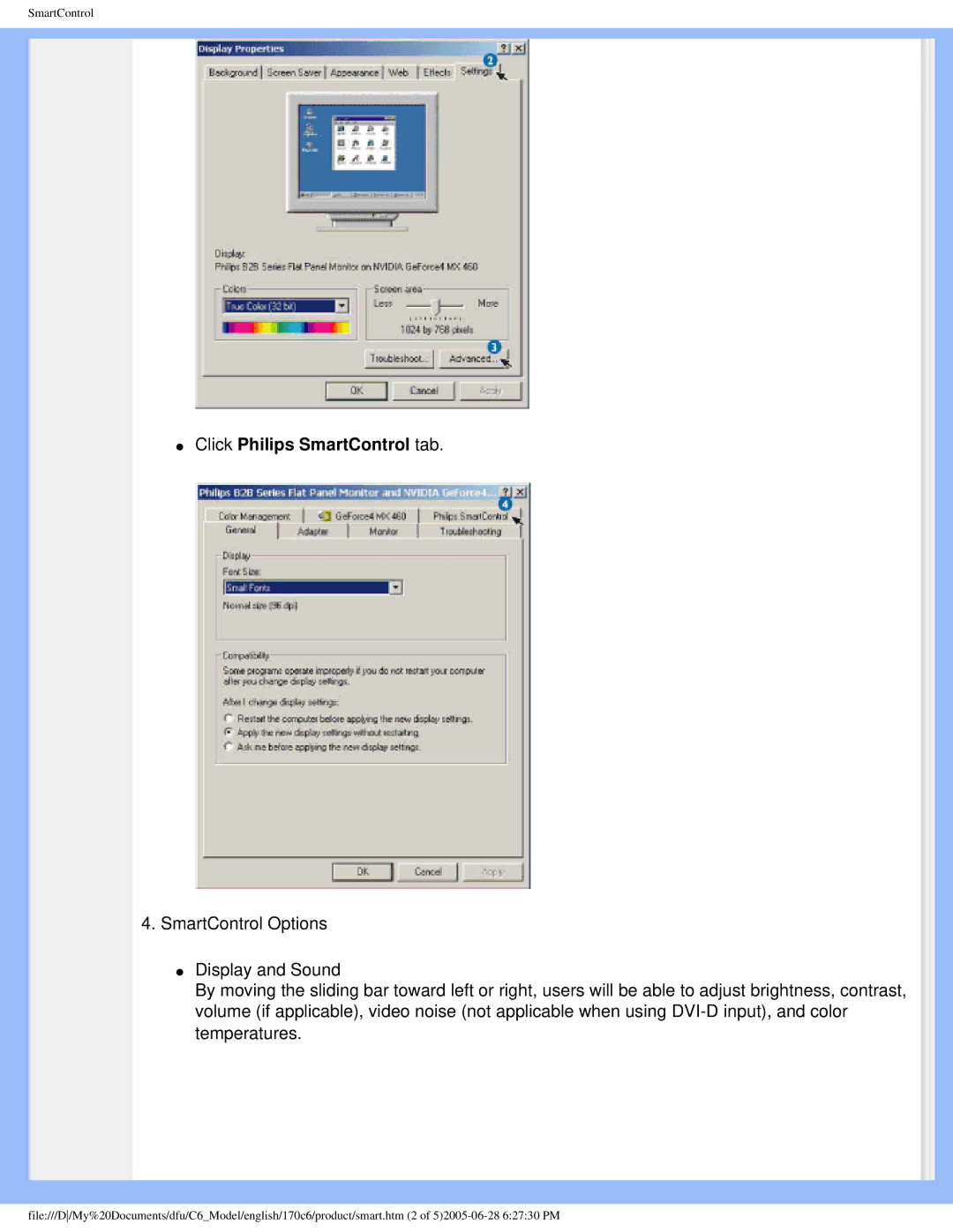 Philips 170C6 user manual Click Philips SmartControl tab 