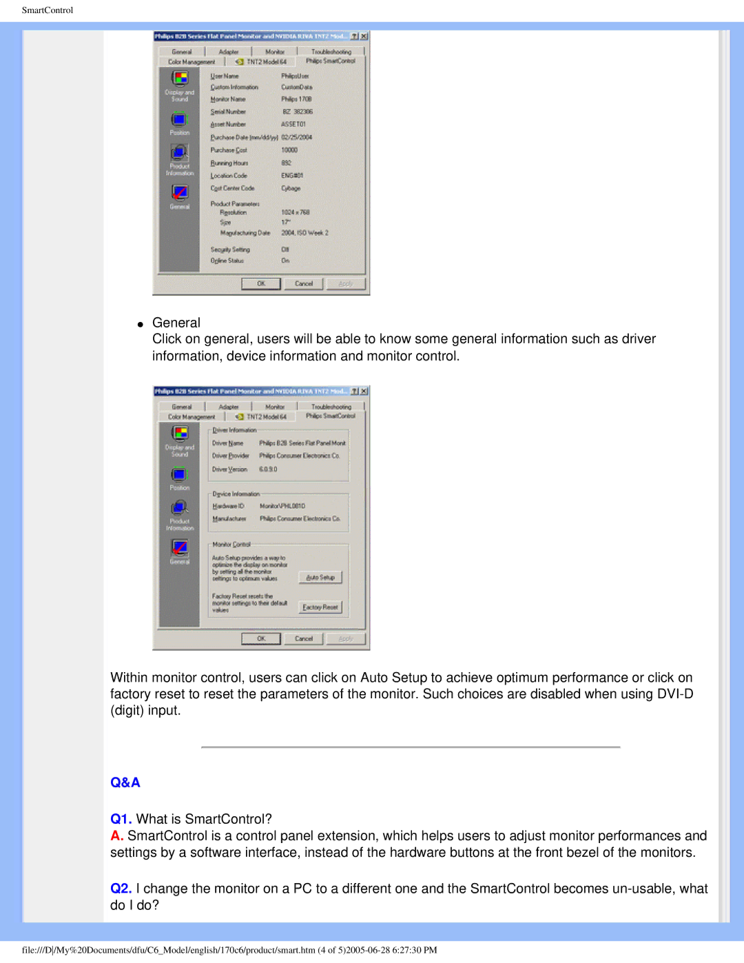 Philips 170C6 user manual SmartControl 