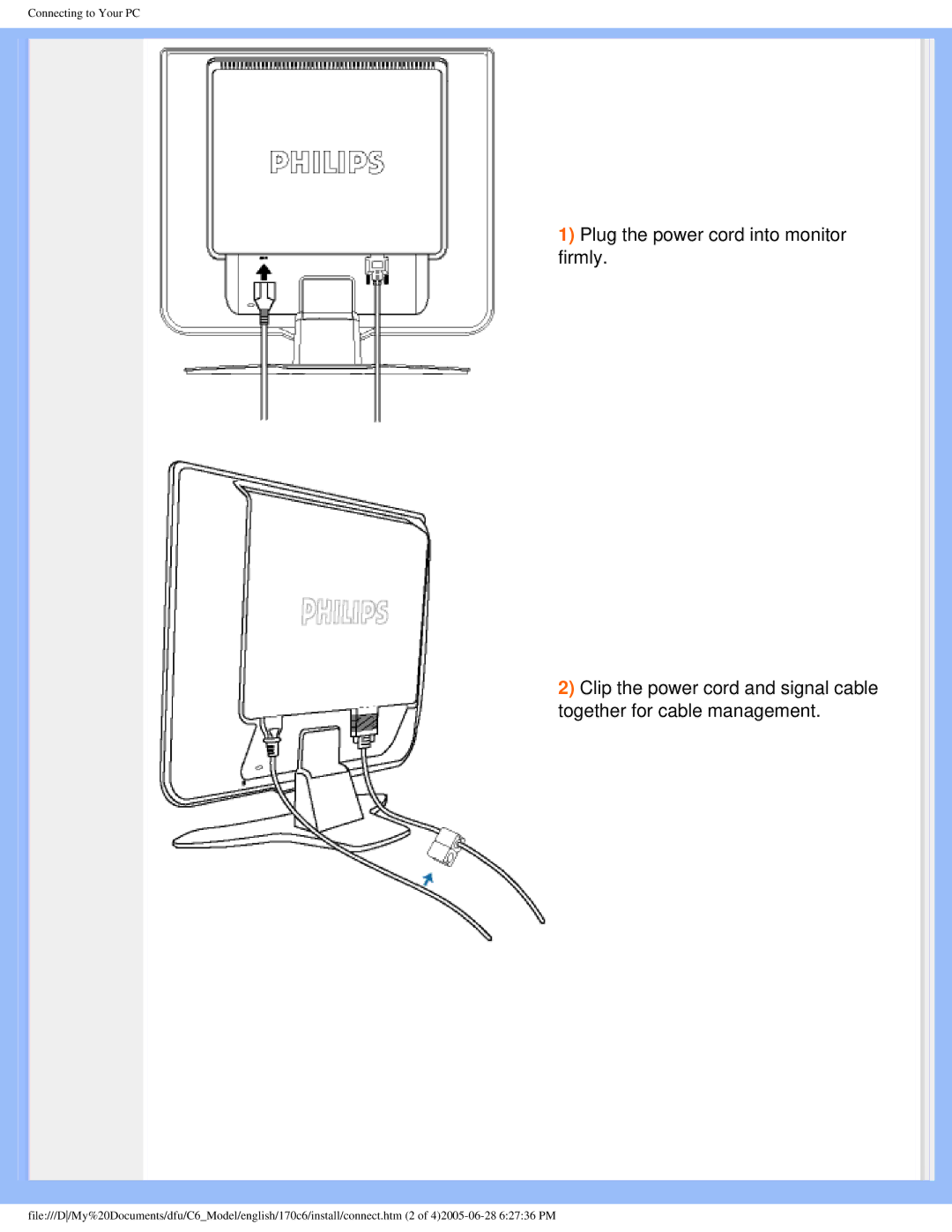 Philips 170C6 user manual Connecting to Your PC 