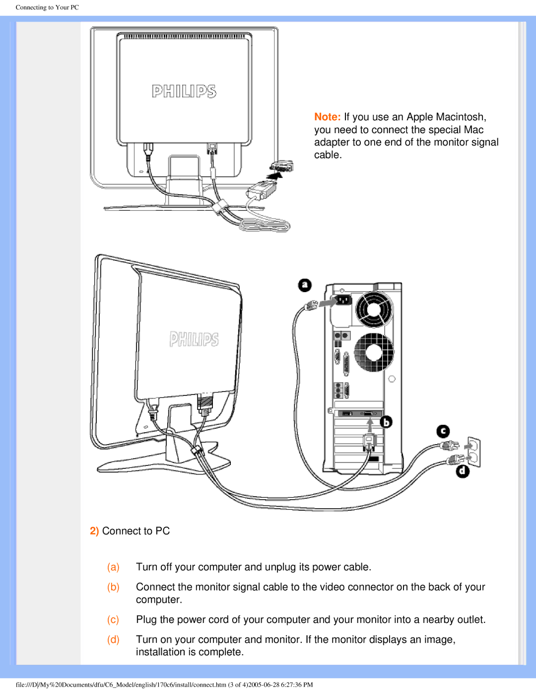 Philips 170C6 user manual Connecting to Your PC 