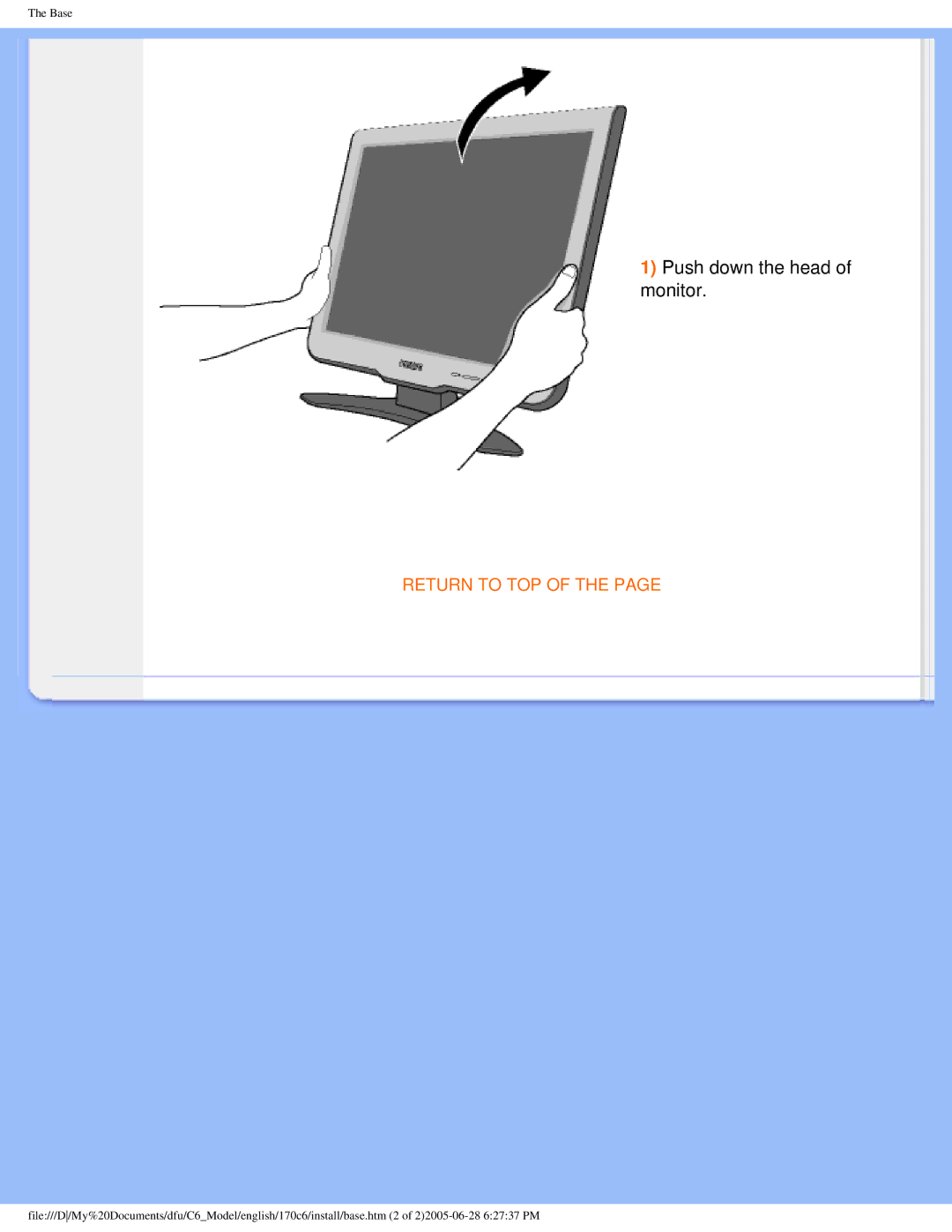 Philips 170C6 user manual Push down the head of monitor 