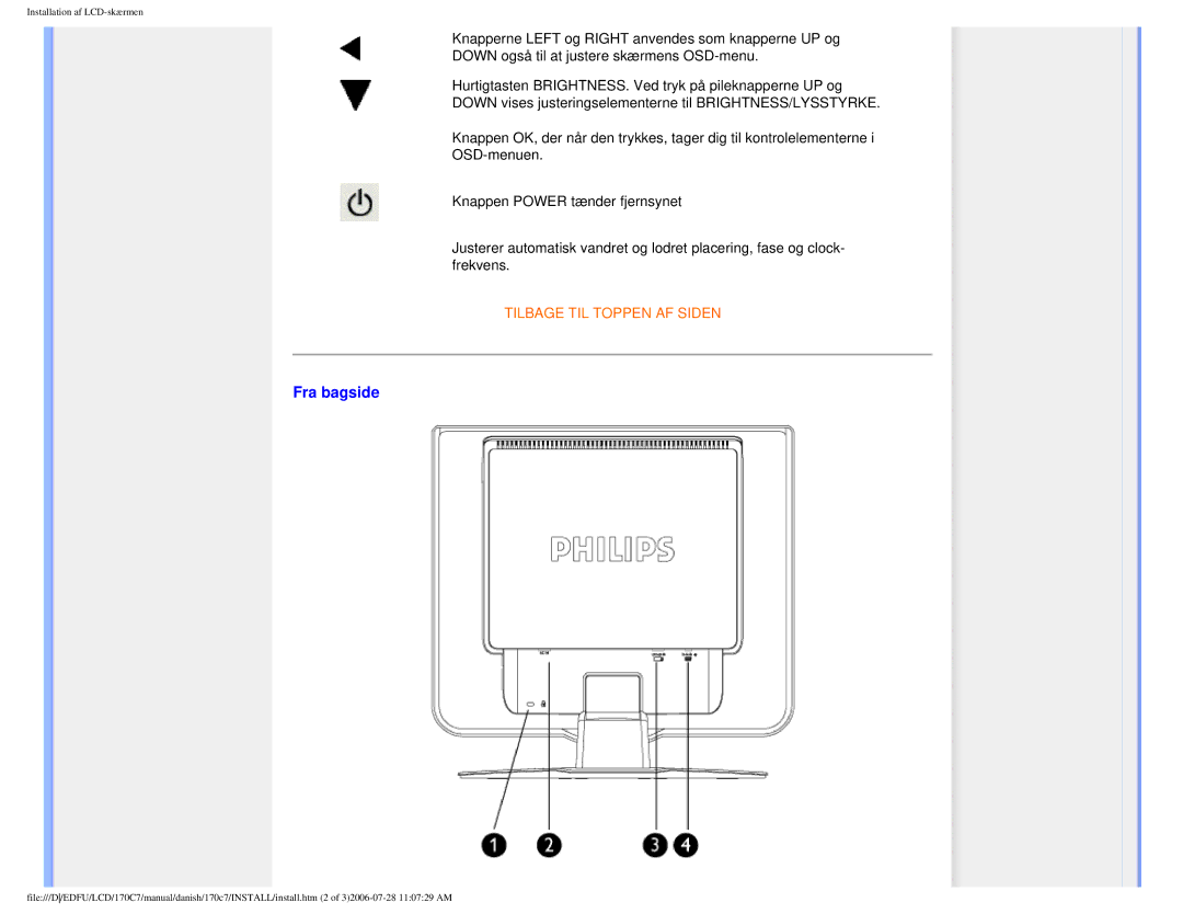 Philips 170C7 user manual Fra bagside 