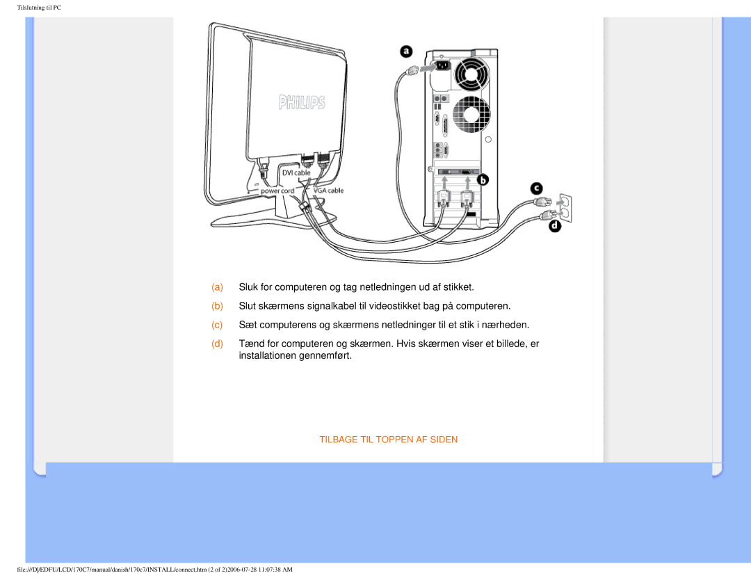 Philips 170C7 user manual Tilbage TIL Toppen AF Siden 