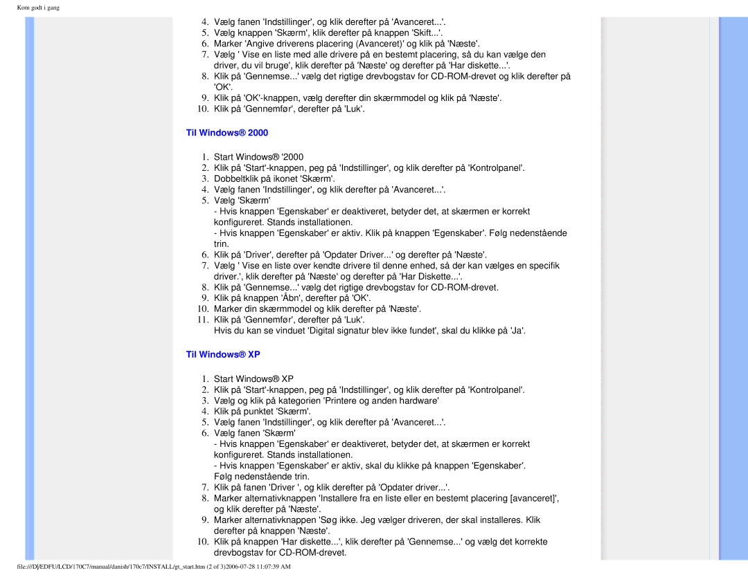 Philips 170C7 user manual Til Windows XP 