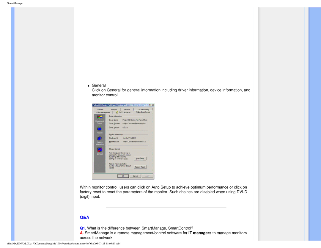 Philips 170C7 user manual SmartManage 