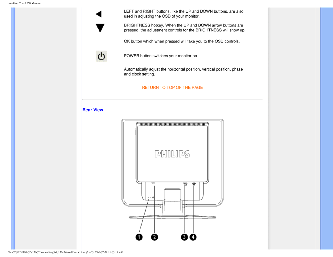 Philips 170C7 user manual Rear View 