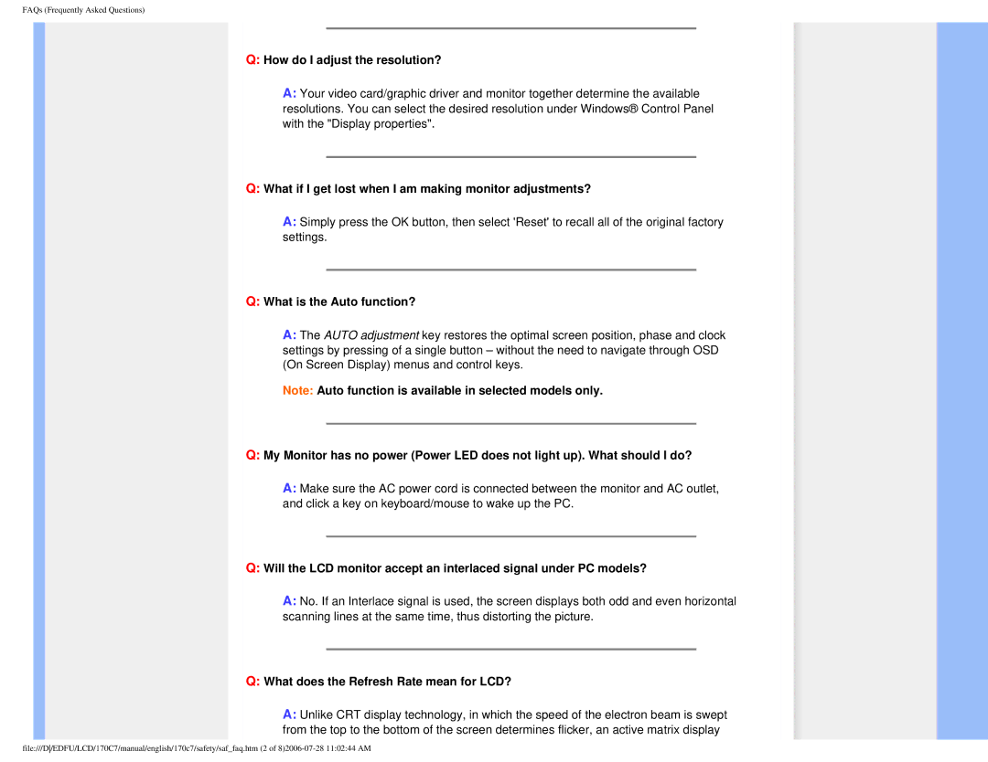 Philips 170C7 user manual How do I adjust the resolution?, What if I get lost when I am making monitor adjustments? 