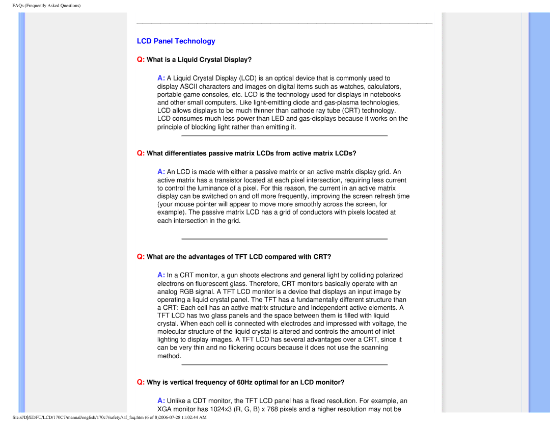 Philips 170C7 user manual LCD Panel Technology, What is a Liquid Crystal Display? 