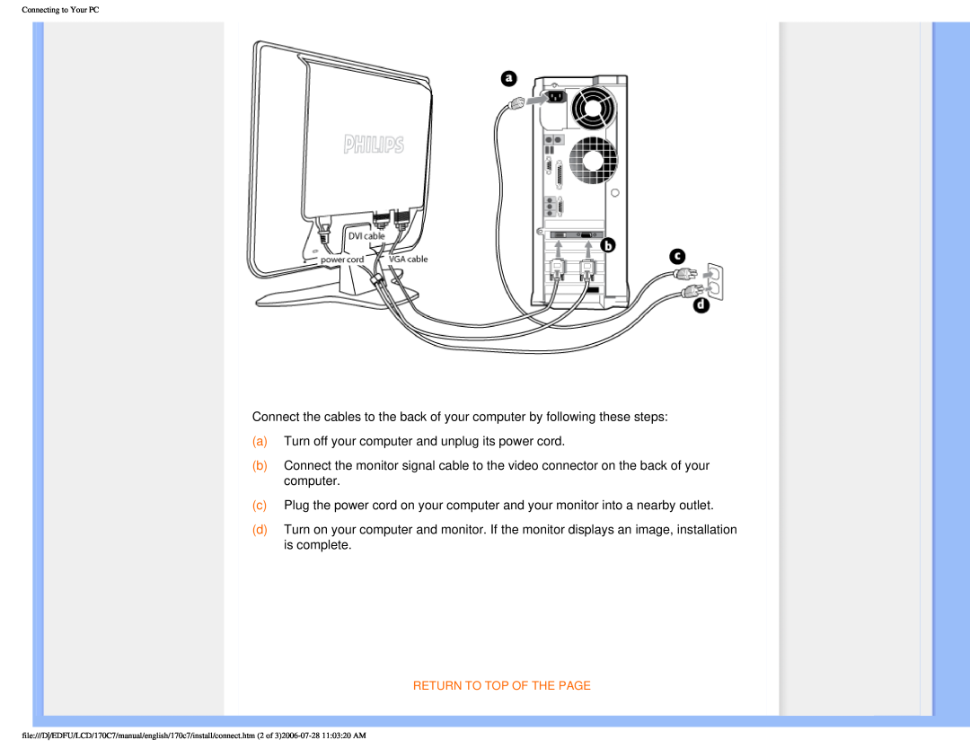 Philips 170C7 user manual aTurn off your computer and unplug its power cord 