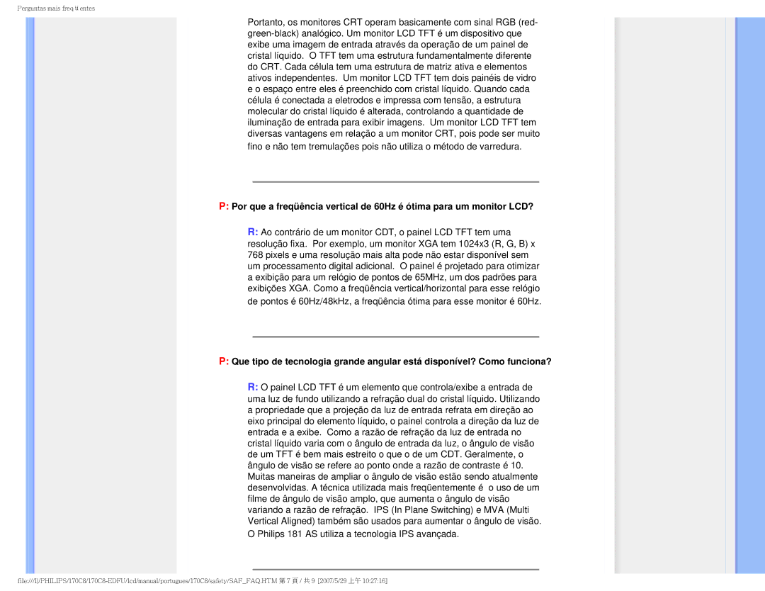 Philips 170C8-EDFU user manual Perguntas mais freqüentes 