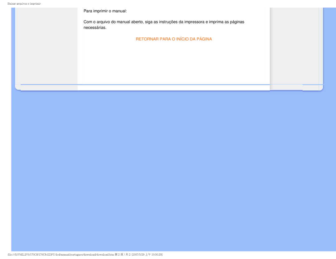 Philips 170C8-EDFU user manual Retornar Para O Início DA Página 