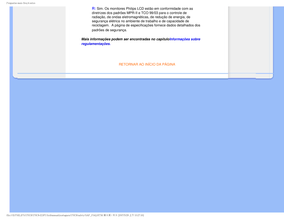 Philips 170C8-EDFU user manual Retornar AO Início DA Página 
