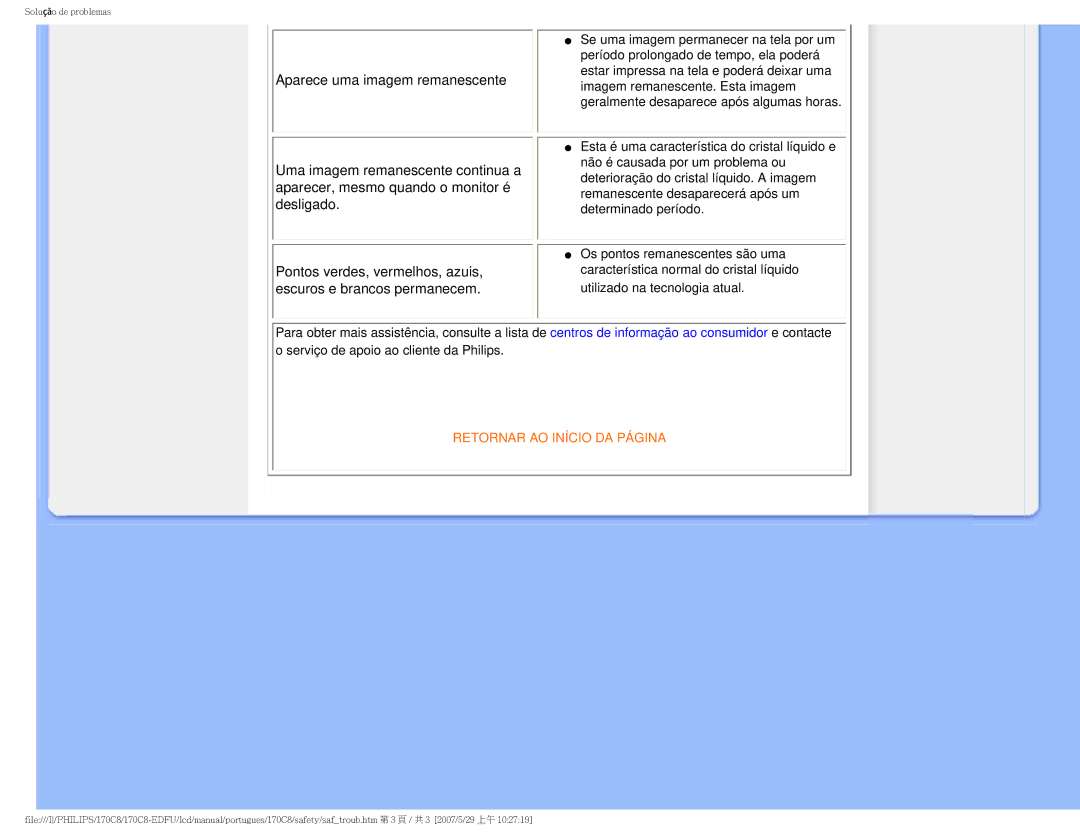 Philips 170C8-EDFU user manual Retornar AO Início DA Página 