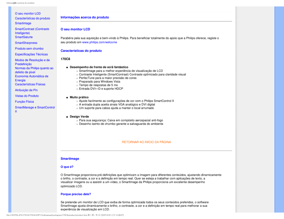 Philips 170C8-EDFU user manual SmartImage, Que é?, Porque preciso dele? 