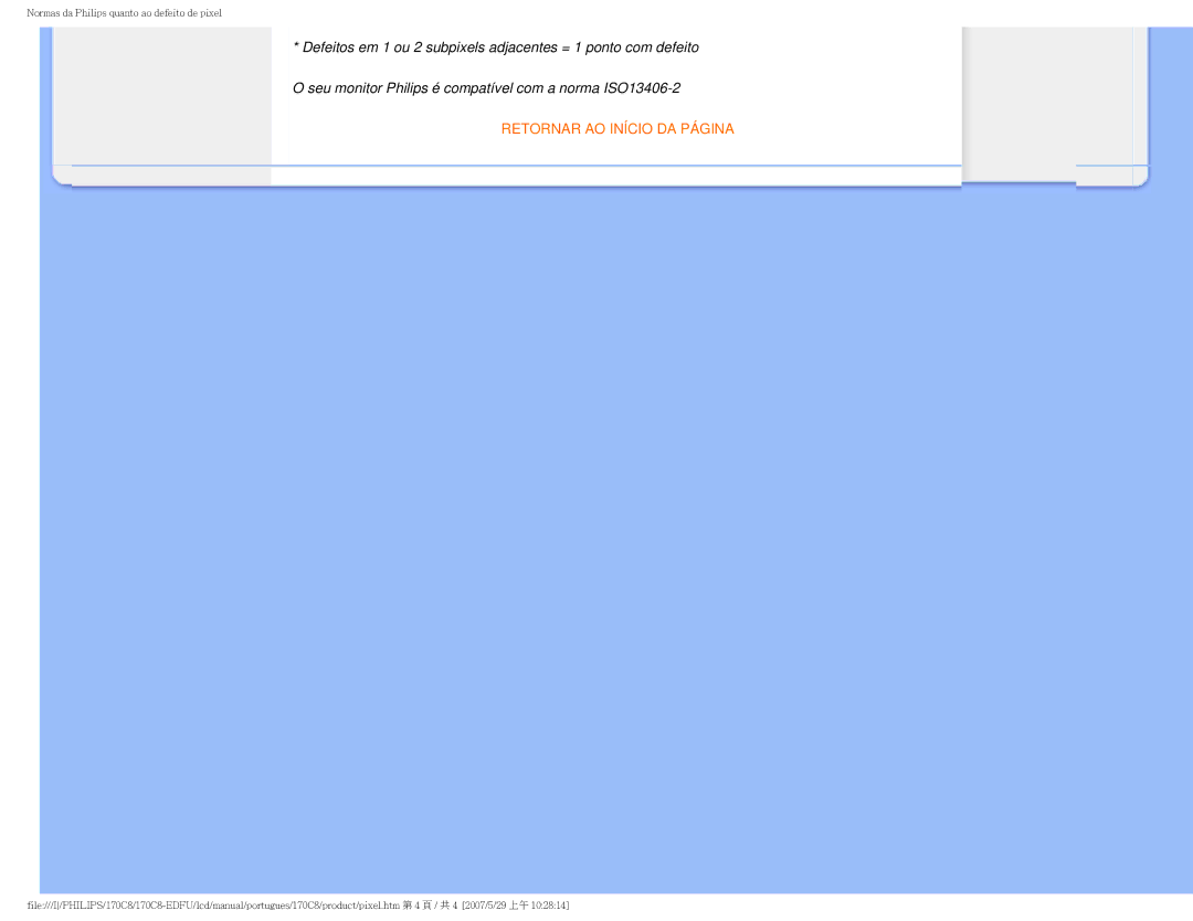 Philips 170C8-EDFU user manual Retornar AO Início DA Página 