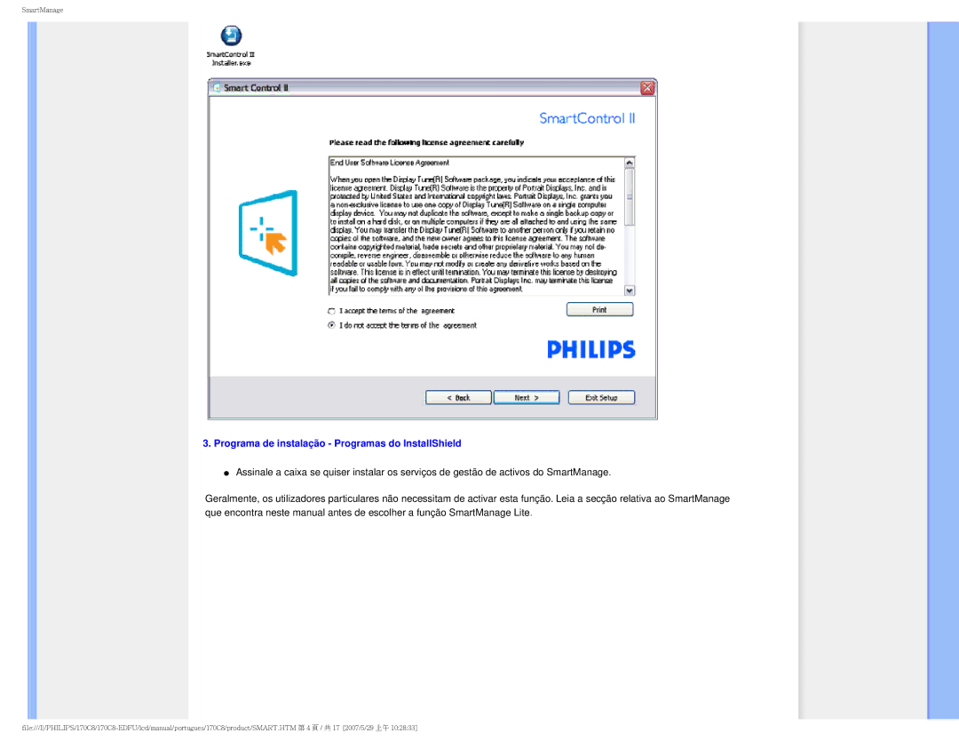 Philips 170C8-EDFU user manual Programa de instalação Programas do InstallShield 